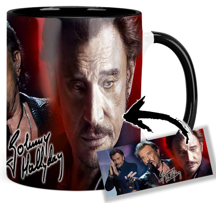 MasTazas Johnny Hallyday B Tasse Ceramique Intérieure et Poignée Noire Black Inner and Handle Mug