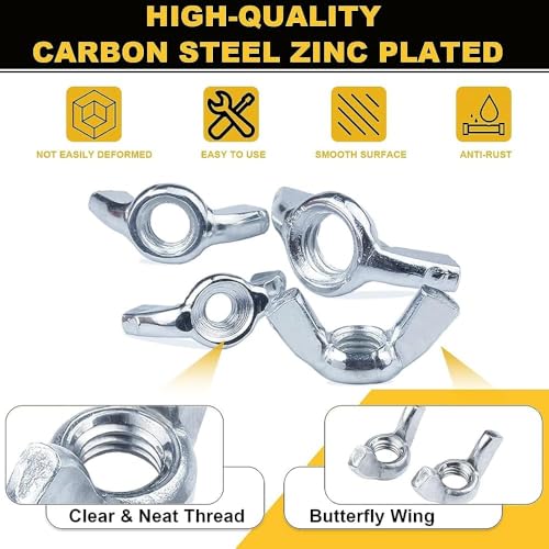 Image of Epi-Torque 250 Pcs 6 Sizes Butterfly Wing Nuts Assortment Kit, M3 M4 M5 M6 M8 M10 Sizes Zinc Plated Wing Nuts Fasteners