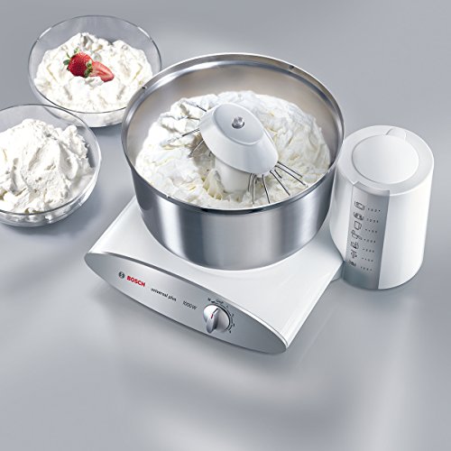 Bosch Küchenmaschine MUM6 Universal Plus MUM6N21, Edelstahl-Schüssel 6,2 L, Mixer 1,5 L, Knethaken, Spatel, Doppel-Schlagbesen, 4 Arbeitsstufen, Momentstufe, Kabelstaufach, 1000 W, weiß