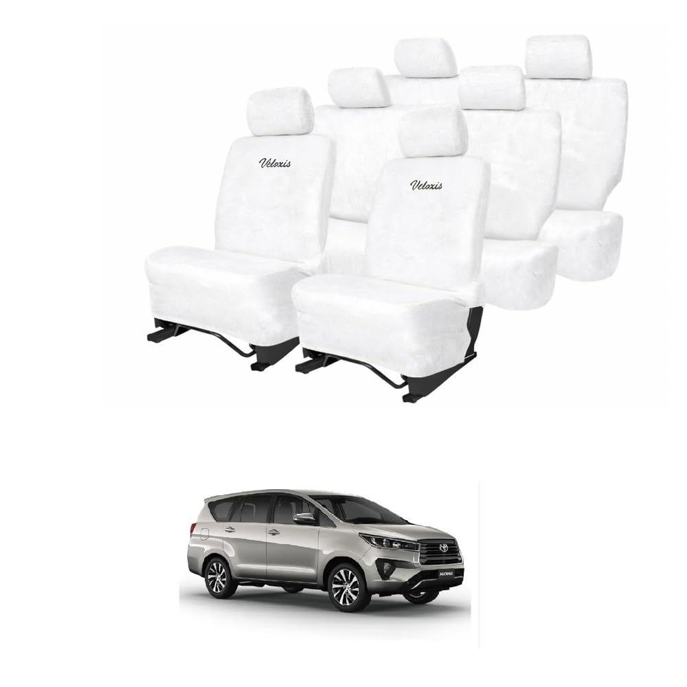 Cotton Towel Readymade Towel Car Seat Cover for Toyota Innova Crysta 7-Seater (White),Front and Rear Protection, 16 piece Set-image-13