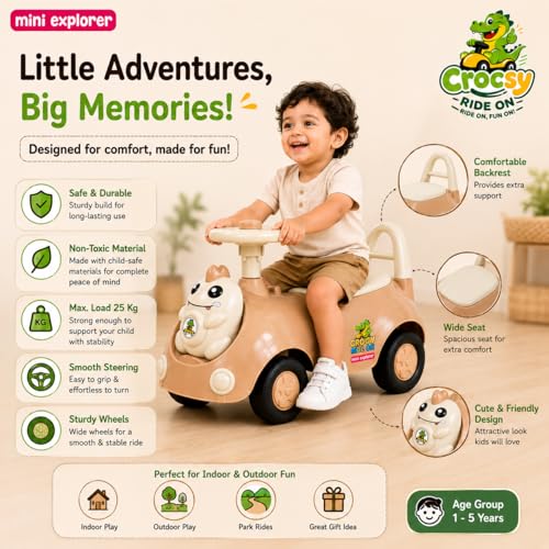 Image of MiniExplorer Crocsy Wiggle Car for Kids Age 1-5 Years, Twisting Swing Magic Car with Silent Wheels, Anti-Rollover Ride On Toy for Boys & Girls, Shockproof Yoyo Car - Brown