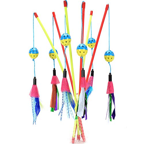 MINGHE Ocelot Toy, Colorful Feather Bell Ball, Handmade Funny Cat Stick, Pet, Funny Cat Stick 2 Pieces (random Color)