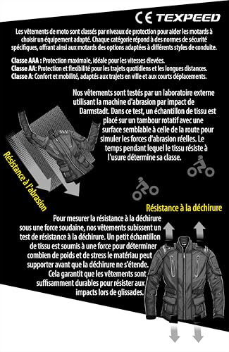 Texpeed Haute visibilité réfléchissante imperméable veste homme homologué avec protection - Hiver longue blouson motard avec armure CE (EN 1621-1) Jaune Noir - 7XL – vue 7