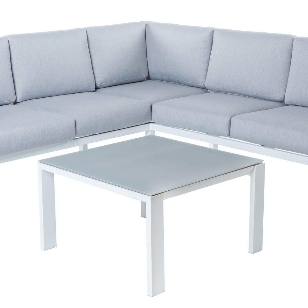 LOLAhome Sofá rinconera de jardín, de Aluminio, 195x195x73 cm, diseño Elegante, Ligera y Resistente. Cojines desenfundables con Tratamiento hidrófugo - Colección Thais (Blanco)
