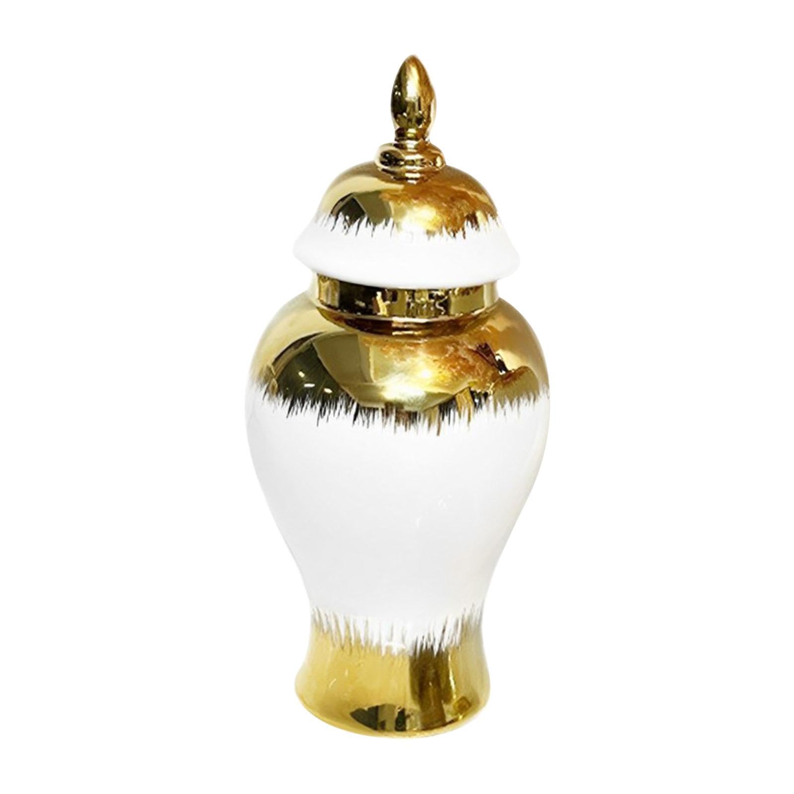 JISADER Jarrón de cerámica para Almacenamiento de Flores con Tapa, Tarro de Multiusos Artesanal para decoración de Oficina, Mano de Obra Fina, Elegante, 15x30cm