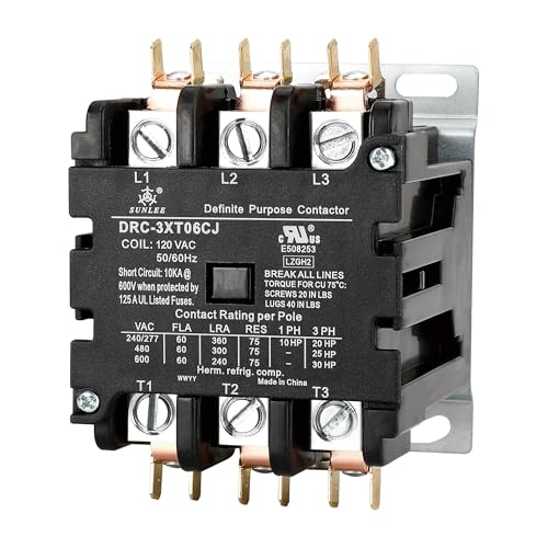 SUNLEE 60 Amp 75 RES 3 Pole 120v coil SunLee DP Contactor A2L Compliant UL Recognized & Approved for UL 60335 HVAC Contactor 42EF35AF equivalent