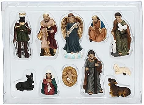 Amusingtao 11-Piece Nativity Scene Figurine Set Christmas Crib Figures Nativity Resin Christmas Decoration Gift Multicoloured Nativity People Manger Church Resin Statue(Multicoloured)