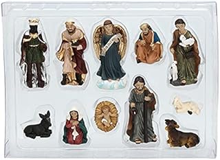 Amusingtao 11-Piece Nativity Scene Figurine Set Christmas Crib Figures Nativity Resin Christmas Decoration Gift Multicoloured Nativity People Manger Church Resin Statue(Multicoloured)