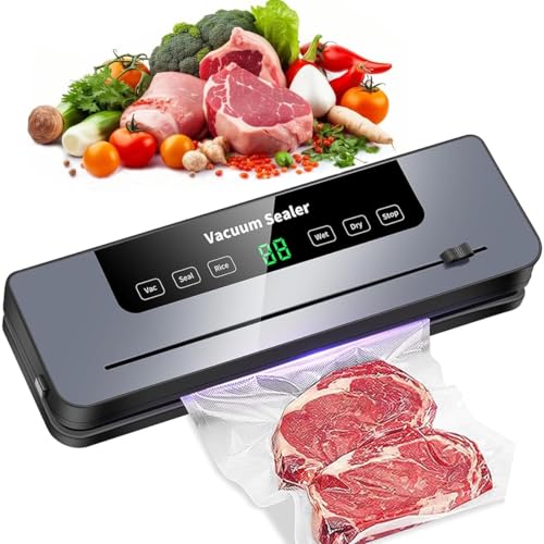 Envasadora al Vacío 5 en 1, Maquina al Vacio de Alimentos para Uso Doméstico y Comercial, Fuerte Succión, Alimentos Secos, Humedos y Frescos, Incluye 30 Bolsas de Grado Alimenticio, Negra