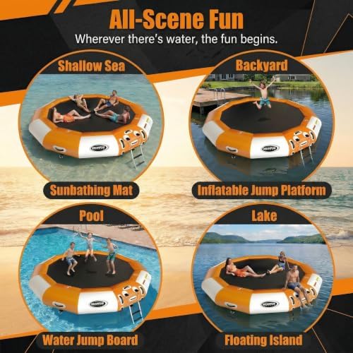 DREAMPEAK 10FT Water Trampoline for Lake, Inflatable Bouncer with Electric Pump & Rope Ladder, Heavy Duty Floating Swim Platform for Adults and Youth, Summer Lake Island - 3