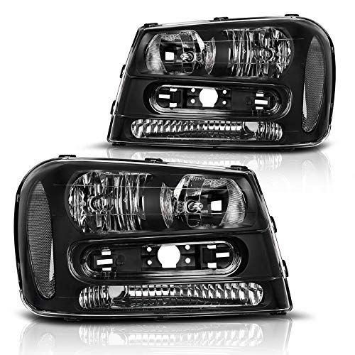 DWVO Compatible with 2002-2009 Chevy Trailblazer Headlight Assembly W/Full Width Grille Headlamp Replacement Amber Reflector (Not fit LT models)