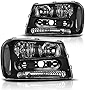 DWVO Compatible with 2002-2009 Chevy Trailblazer Headlight Assembly W/Full Width Grille Headlamp Replacement Amber Reflector (Not fit LT models)