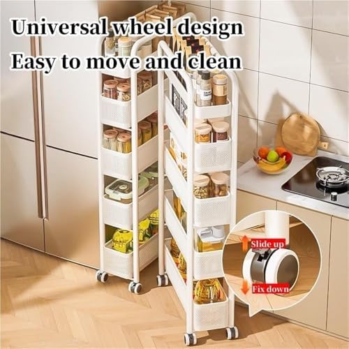 5-Tier Rolling Gap Storage Rack with Wheels - Narrow Carbon Steel Organizer for Kitchen, Fridge Side, Space-Saving Cabinet, Black - Perfect for Small Spaces