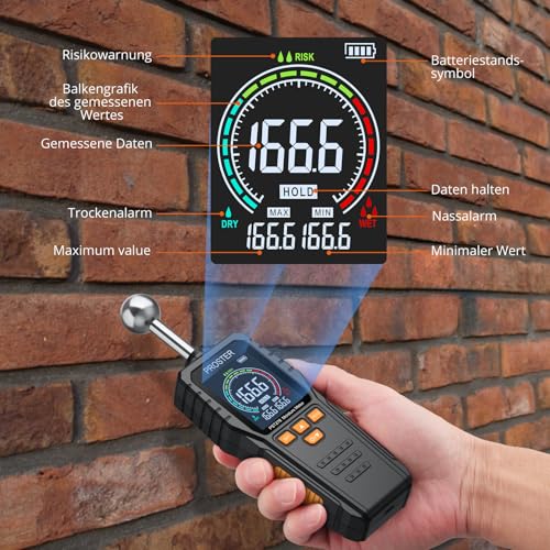 Proster Feuchtigkeitsmessgerät Wand Kugelform Sphärisches wiederaufladbares Feuchtemessgerät Mauerwerk mit LCD Bildschirm für Wände Mauerwerk 0-40mm Analysetiefe für Wand Holz Mauerwerk Beton