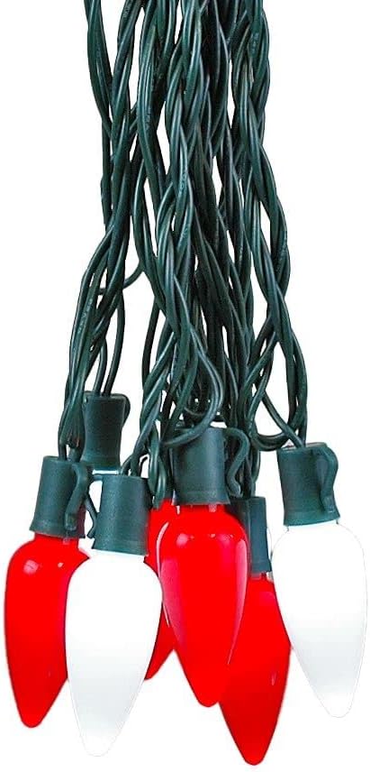 Novelty Lights 25 Feet 25 Light C9 Ceramic Style LED String Lights, Red/Pure White, Pre-Lamped Christmas Lights on White Wire, UL Listed Indoor/Outdoor, Connectable End-to-End