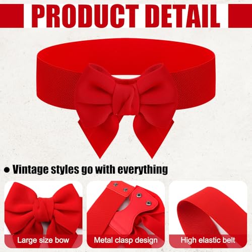 3 Pcs Bow Belts for Women,Red Bow Belt Elastic Waist Belt Women's Vintage Bowknot3