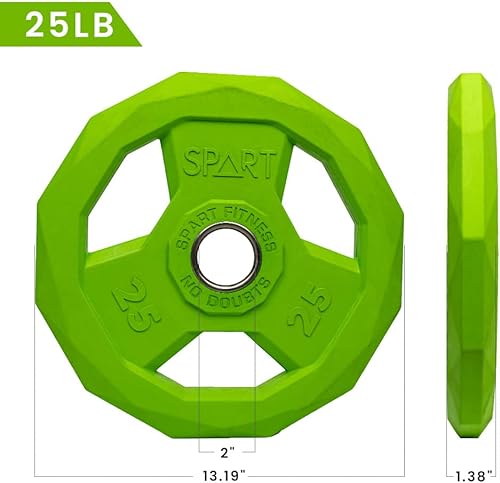 Miniatura 2 de SPART Placa de peso con código de color de 2 pulgadas, placa de agarre olímpico con revestimiento de goma para barra, placas de peso de hierro