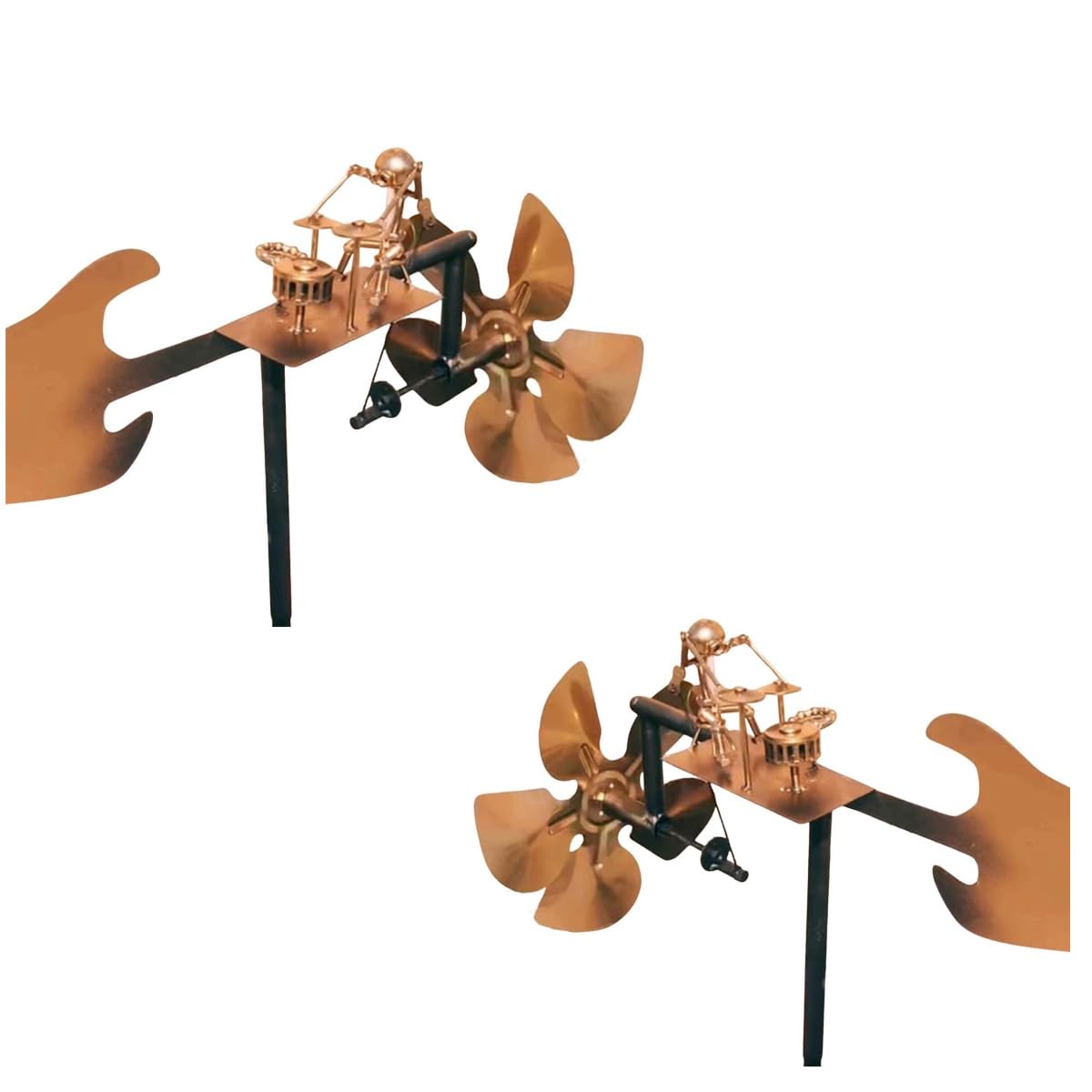 Handmade Metal Drummer Windmill, Percussionist Music Figurines and Statues, Rockin Art Figurine, Wind-Powered Kinetic Sculpture, Wind Spinners Novelty Lawn Garden Patio Decor, Drummer Decor (2 Sets)