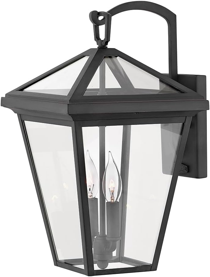 Hinkley Alford Place Medium Outdoor LED Wall Mount Lantern, Die Cast Aluminum Frame, Sealed Clear Glass, Dimmable, Museum Black