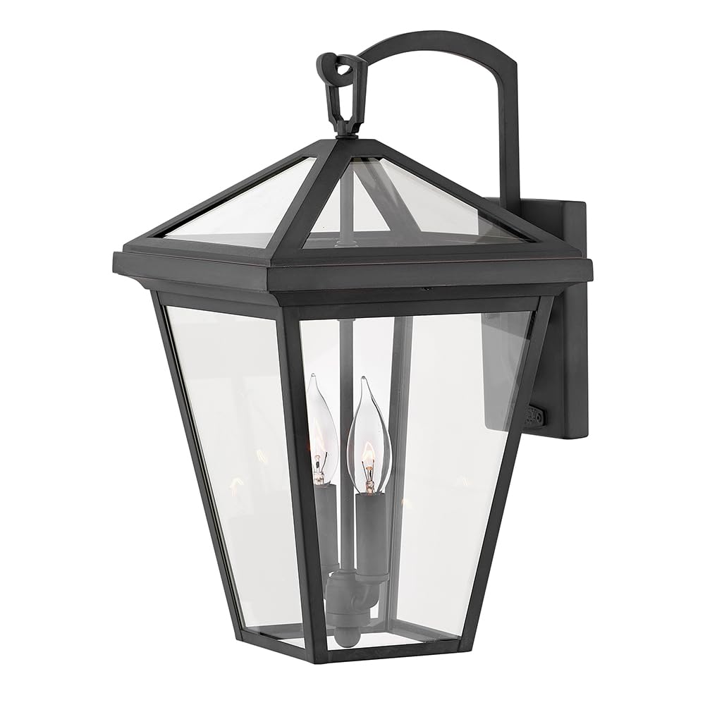 - Hinkley Alford Place 2564MB-LL Medium Outdoor LED Wall Mount Lantern - Die Cast Aluminum Frame, Sealed Clear Glass, Dimmable - Museum Black