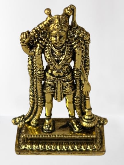 Image of BRICKS & BLOCKS Divyasethu Brass Miniature Karuppa Samy Statue Traditional Hindu Deity Sculpture, Decorative Figurine, Antique Gold Finish.