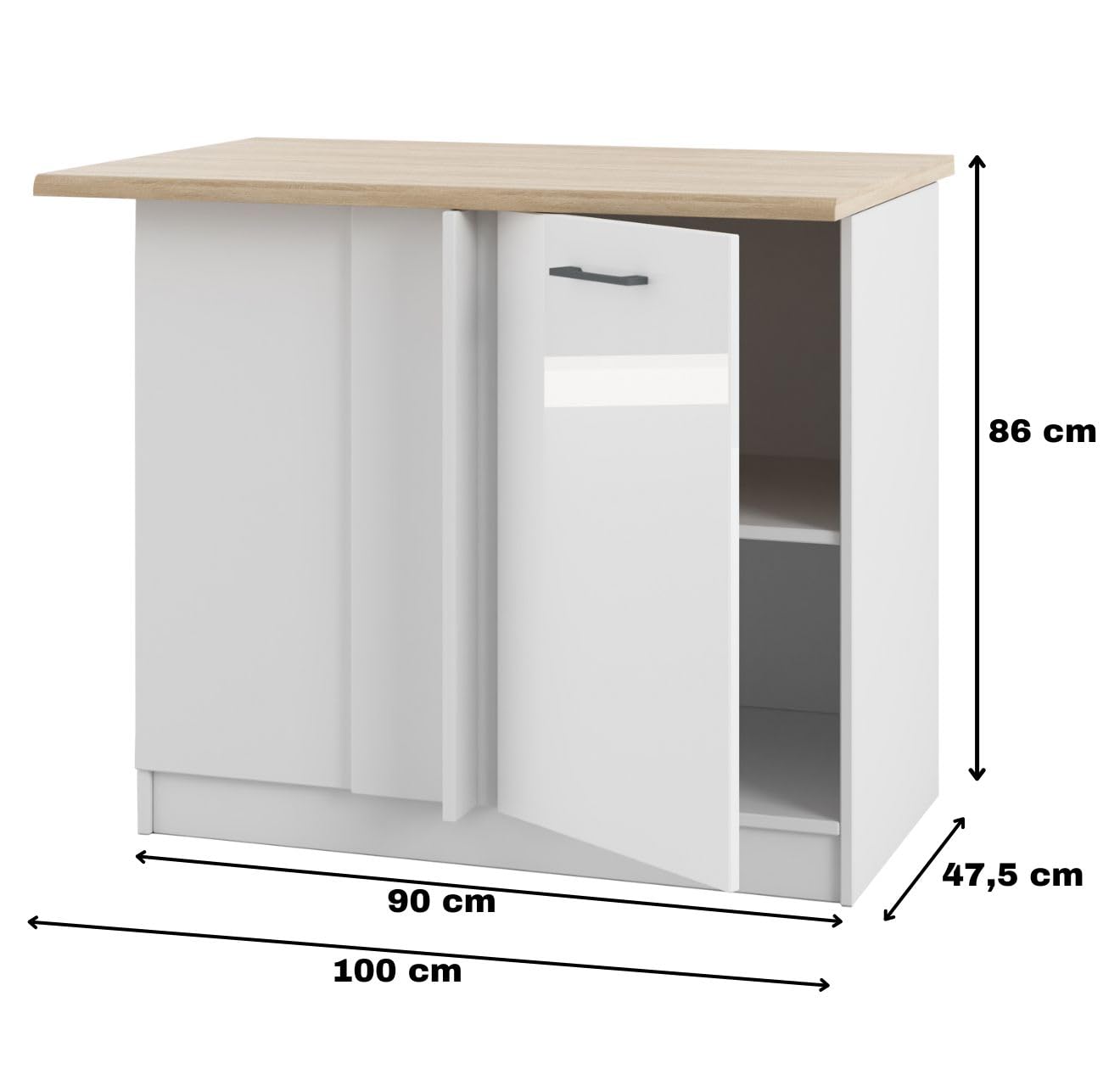 Blinder Eckschrank mit Arbeitsplatte - Universell - für Küche, Selbstmontage - 100 cm Breite, 60 cm Tiefe - MDF Front - Sonoma Eiche - Ideal für Stauraum und funktionale Küchengestaltung