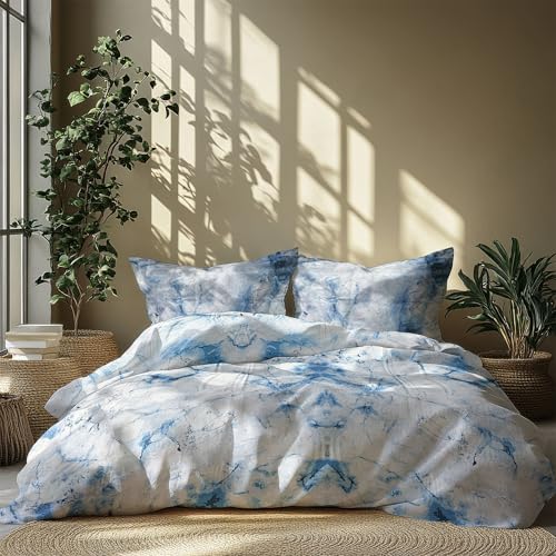 Image of LANE LINEN 210TC 100% Cotton Bedsheet Set for Super King Size Bed, 3-Piece Bedding, Included 2 Pillow Covers, Soft & Breatahble Flat Sheets, Abstract Blue Digital Printed Bed Sheet - 2.74m x 2.74m