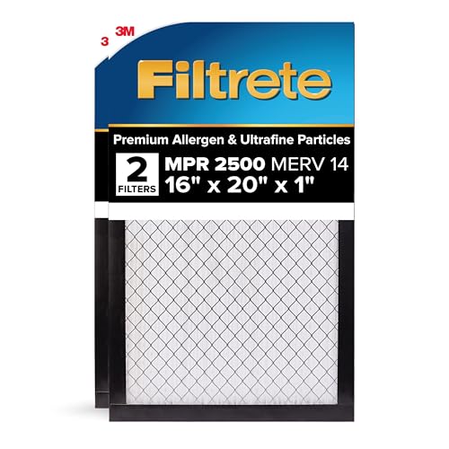 Image of Filtrete 16x20x1 AC Furnace Air Filter, MERV 14, MPR 2500, Premium Ultra Fine Particle, 3-Month Pleated 1-Inch Electrostatic Air Cleaning Filter, 2-Pack (Actual Size 15.69 x 19.69 x 0.81 in)