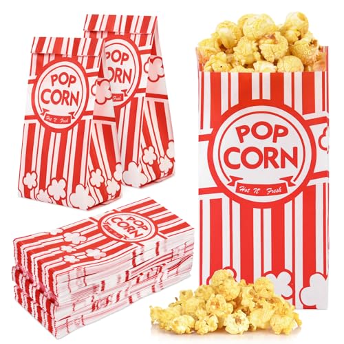 Artcochan 100 Pack Popcorn Bags Bulk, 1oz Disposable Paper Pop Corn Bags, Greaseproof Individual Servings for Popcorn Machine Carnival Party Movie Night Supplies