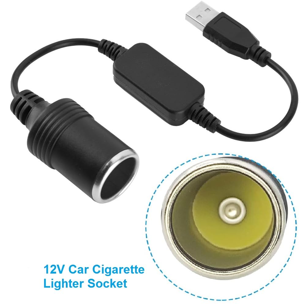 USB A to Cigarette Lighter Adapter Power Cable 12V Cigarette Lighter Socket Female Converter Adapter Cord for Driving Recorder, Electronic Dog, Car Charger