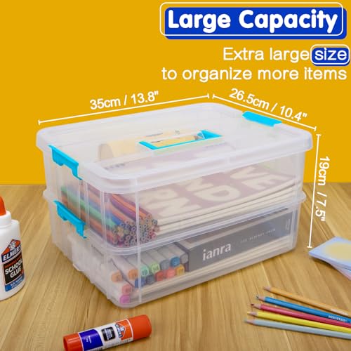 2 Layer Plastic Storage Containers with Lids, Multipurpose Clear Stack & Carry Box, Portable Craft Organizers and Storage Bin for Organizing Art & Craft, Sewing, Makeup, Nail Supplies (Blue) - Image 3