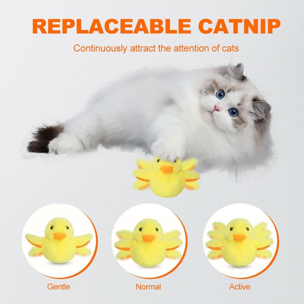 PHONORY Cat Toys Rechargeable Flapping Duck with Catnip, Flapping Duck Cat Toy, Lifelike Quack Chirping, Touch Activated Kitten Plush Toy Interactive Cat for All Breeds