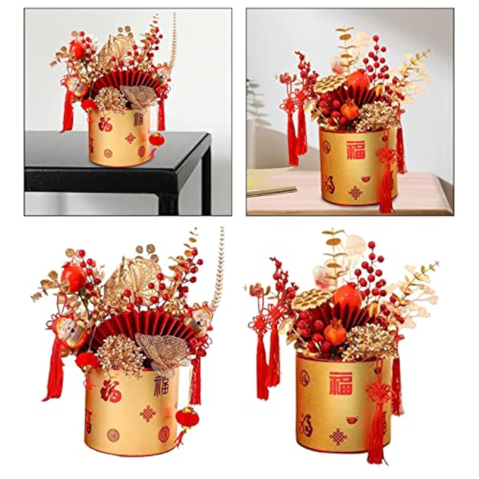 2X Simulation Red Berries Flowerpot Feng Shui Decoration