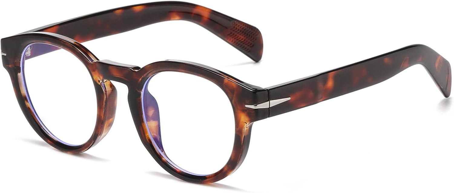 LJCZKA Blue Light Glasses Round Men Women Retro Glasses Blue Light Filter Round Anti-fatigue for Computer Rest Reading