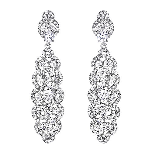 EVER FAITH Women's Crystal Elegant Wedding Hollow Floral Cluster Dangle Earrings