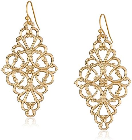 1928 Jewelry Gold-Tone Filigree Diamond Drop Earrings