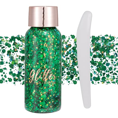 GL-Turelifes Lentejuelas de sirena con purpurina líquida, sombra de ojos, gel para el cuerpo, festival, purpurina, cosméticos, para el pelo, maquillaje de larga duración, brillo de 30 g (#109 Verde)
