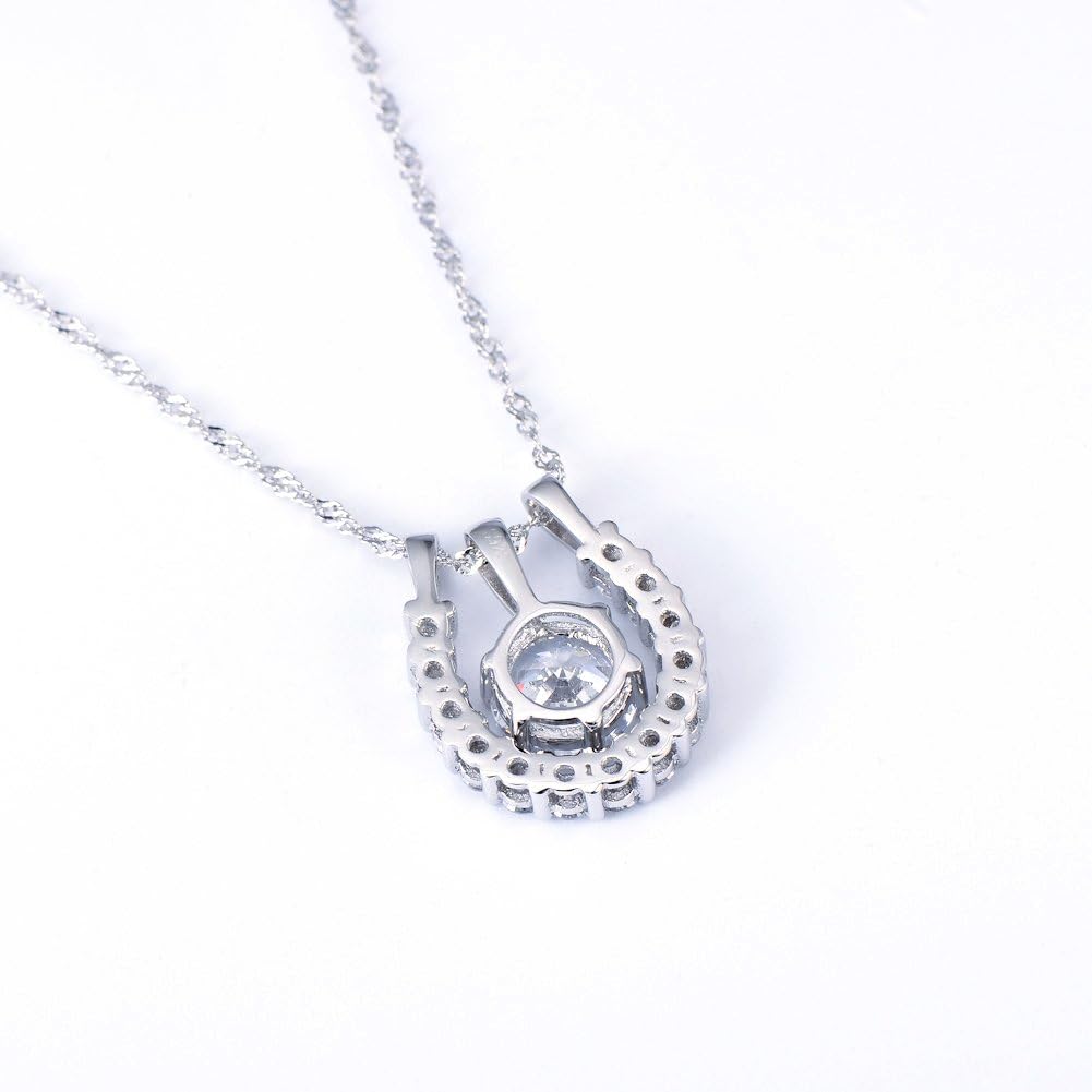 DAOCHONG Elegant 925 Sterling Silver Cubic Zirconia Horseshoe Pendant Necklace for Women Horse Lover, 18 inch Chain - Image 4