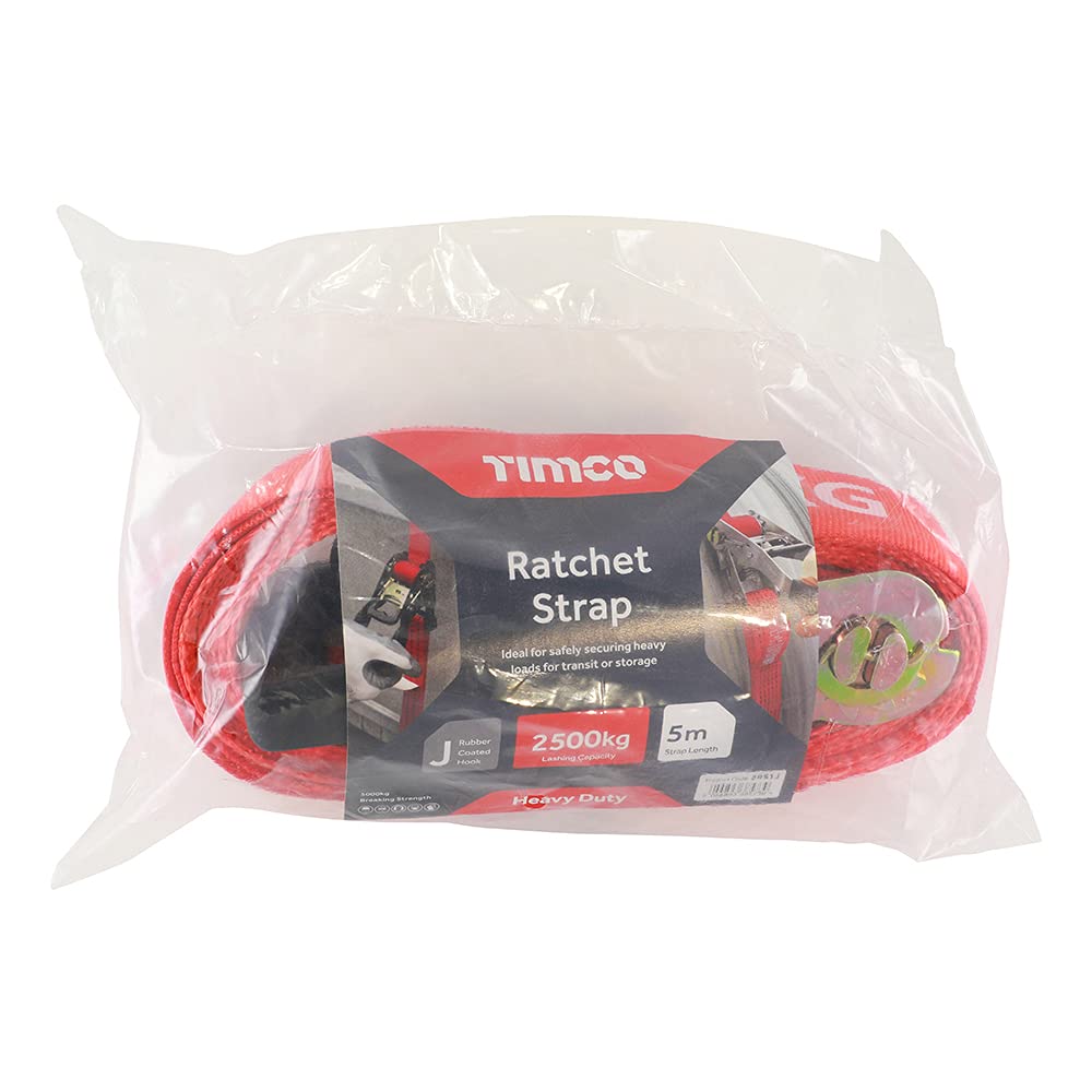 TIMCO 5 m x 50 mm czerwony pasek z grzechotką-J hak - wytrzymały - 5 m