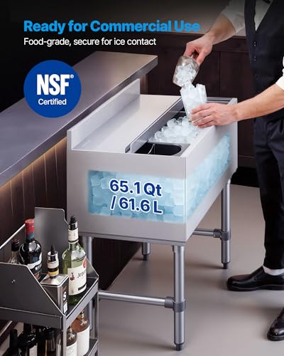 Image of VEVOR Commercial Ice Bin,19 Inch Stainless Steel Ice Chest with Sliding Lid and Bottle Holders, Cooler Cart Cocktail Unit for Bar Restaurant Pub, NSF Certified
