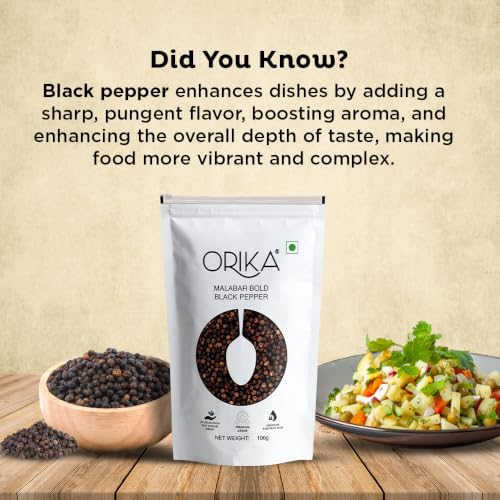 Image of Orika Malabar Bold Black Pepper Whole, 100g | Sabut Kaali Mirch | Premium Peppercorns with High Piperine Content