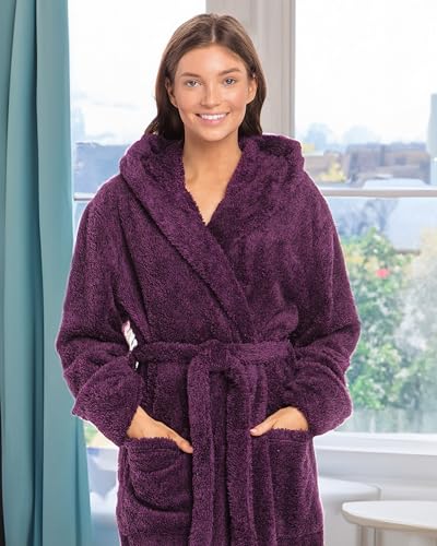 Image of Alexander Del Rossa Womens Fluffy, Fuzzy Robe for Women,Women's Long Hooded Robes, Plus Size