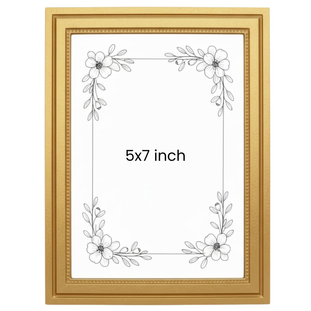 Concepts Gold ( Pack Of 1) Pack Of 1-5X7 Gold Micro Bead Resin Photo Frame | Minimalist Beaded Edge Decorative Frame For Photos & Artwork