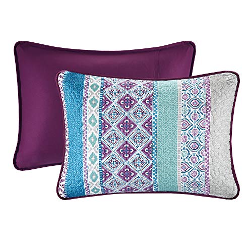 Intelligent Design Joni Cozy Daybed Cover Set - Casual Boho Pieced Design, Modern All Season Bedding Set With Bedskirt, Matching Shams, Decorative Pillow, 39"X75", Purple 6 Piece #TOP2