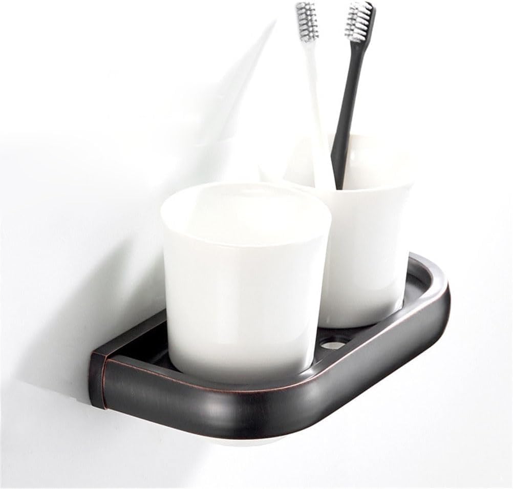 Soporte para cepillo de dientes con vaso de cristal, accesorio de baño montado en la pared, soporte doble para cepillos de dientes con dos vasos de cerámica, acabado antiguo