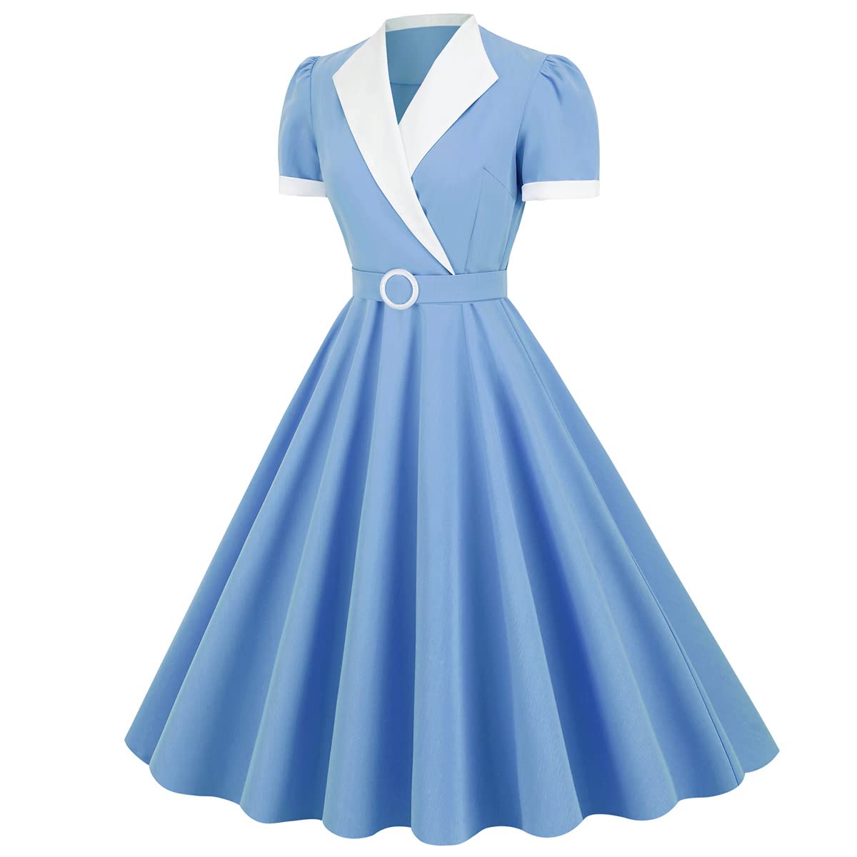 OBEEII Robe Années 50 Pin up Rockabilly Audrey Hepburn Vintage Robe de Soirée Cocktail Cérémonie Anniversaire Bal Fête Rockabilly Swing Manches Courtes