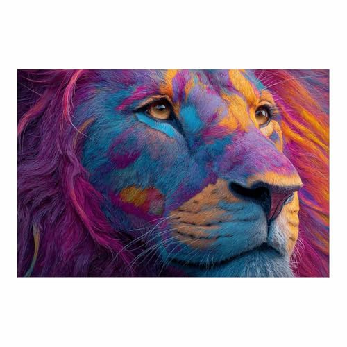 Peinture murale sur toile Lion multicolore 70x100cm art moderne sans cadre
