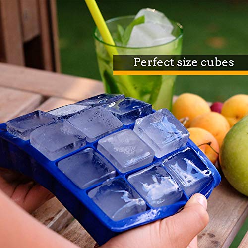 Image of Branco Ice Cube Trays, 2 Pack Large Silicone Molds, Easy-Release 15-Ice Each Tray Makes 30 Cubes, Stackable, Flexible, Multicolor