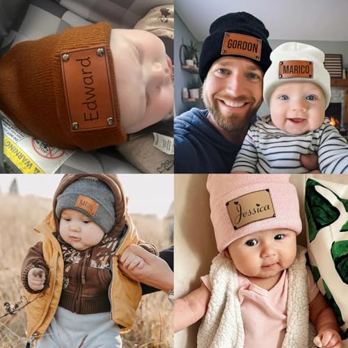 Custom Baby Beanie Winter Hat Personalized Baby Knit Hats Leather Patch Infant Beanie for Baby Kids Adults3