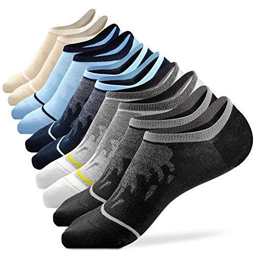 Womens Anti-Slip Silicone No Show Socks, Busy Socks Mens Ultra Low Cut Thin Seamless Toe Non Slip Stay Up Liner Socks, 5 Pairs, Medium, Multi-Color